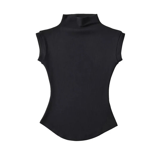 Women’s Sleeveless Turtleneck Top – Slim Fit Solid Basic Tee