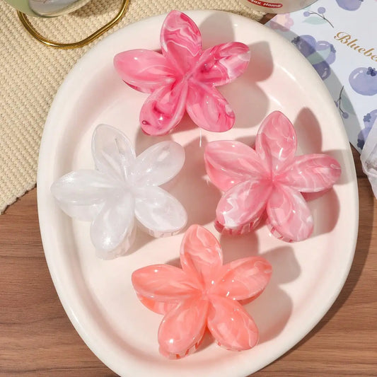 4PCS Boho Flower Hair Claw Clips – Marble Floral Shark Clips for Women Cute Hair Accessories