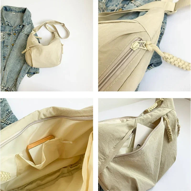 Casual Nylon Crescent Shoulder Bag – Lightweight Slouchy Crossbody Hobo Bag for Women