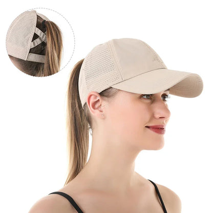 Women’s Ponytail Baseball Cap – Breathable Mesh Sports Hat for Running & Gym
