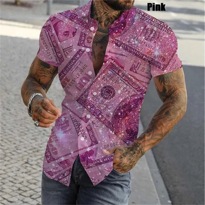 Dollar Print Hawaiian Shirt Men 3D Graphic Summer Button Up Streetwear Top