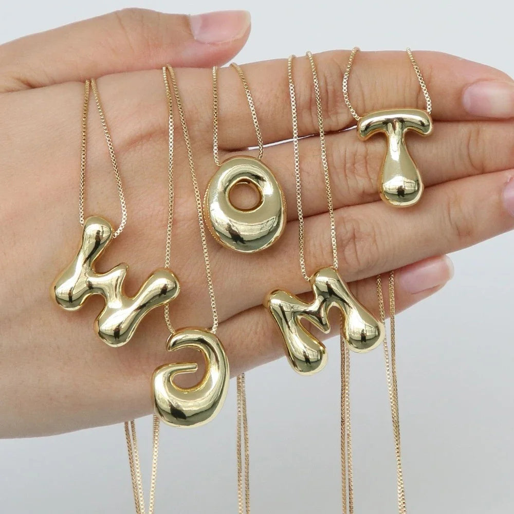 Personalized Bubble Initial Necklace – Gold Letter Pendant Necklace for Women Trendy Jewelry