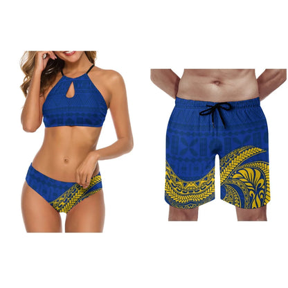 Tropical Couple Swimsuit Set – Sexy Bikini & Men’s Board Shorts