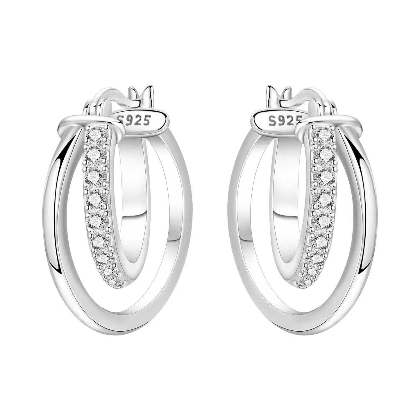 925 Sterling Silver Hoop Earrings – Minimalist Layered Huggie Earrings for Women