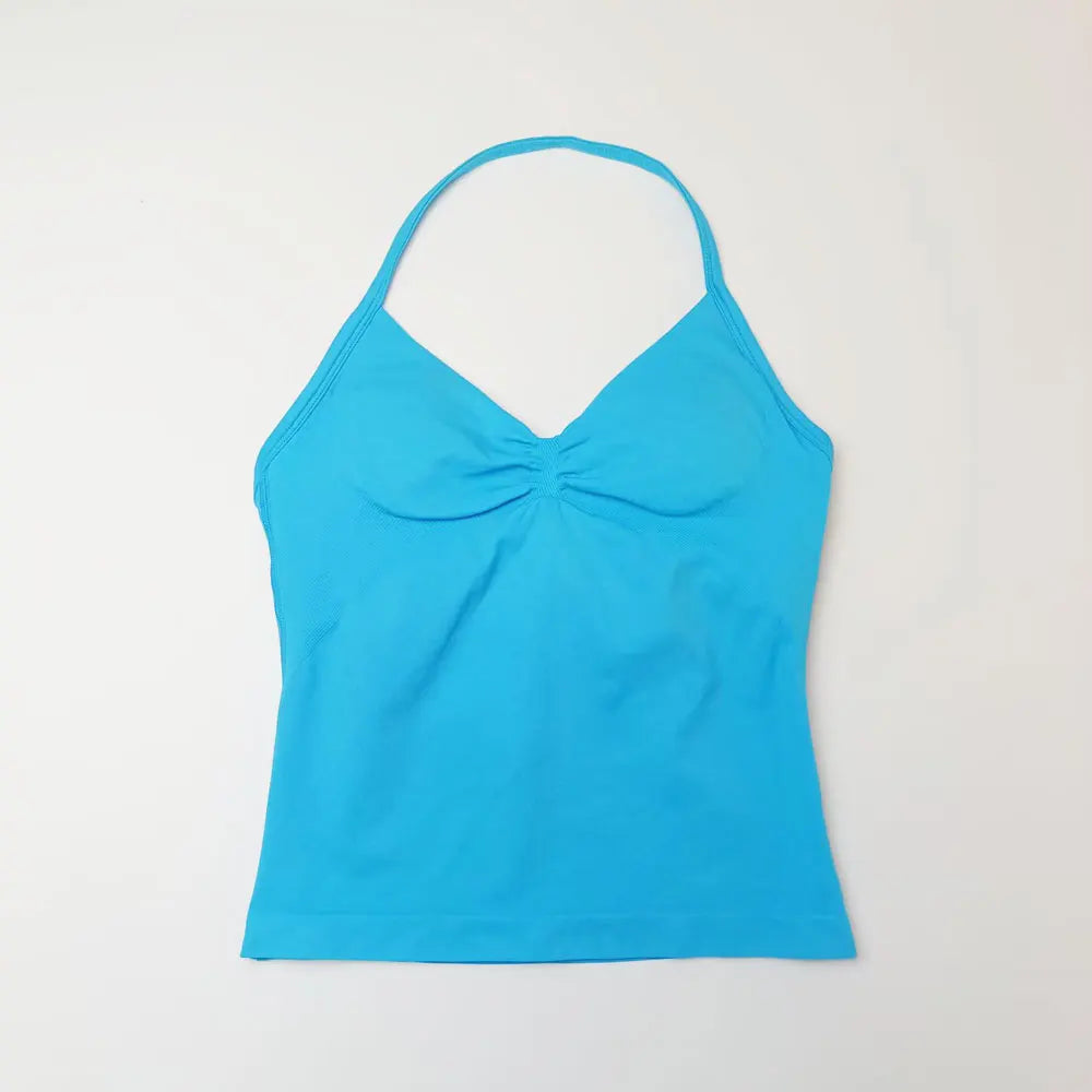 Pink Halter Neck Ruched Active Tank Top