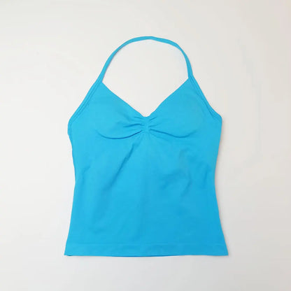 Pink Halter Neck Ruched Active Tank Top