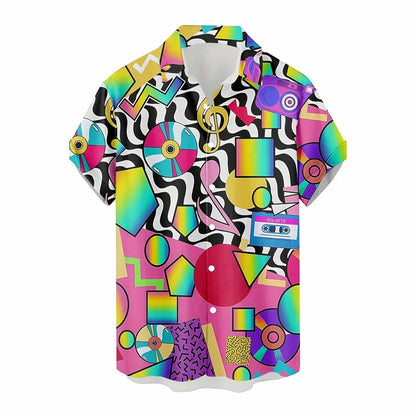 Retro 80s 90s Hawaiian Shirt Men 3D Print Y2K Summer Button Up Top