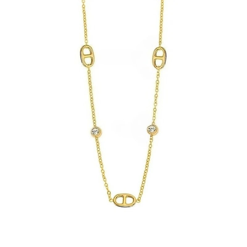 Gold Crystal Necklace Bracelet Set – Elegant Minimalist Chain Jewelry Set for Women