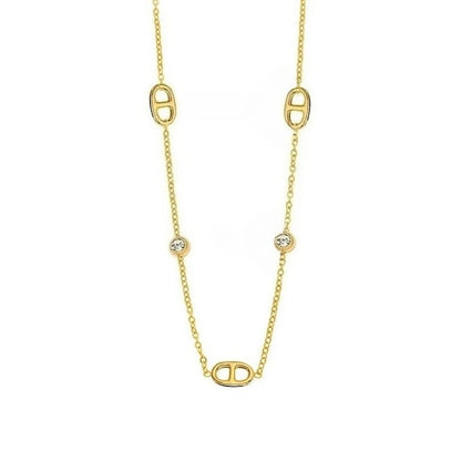 Gold Crystal Necklace Bracelet Set – Elegant Minimalist Chain Jewelry Set for Women