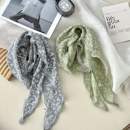 Retro Lace Scarf Sweet Flower Triangle Hair Scarf for Women Hair Band Thin Vintage Kerchief Bohe Flower Ribbon Travel Headwear ﻿
