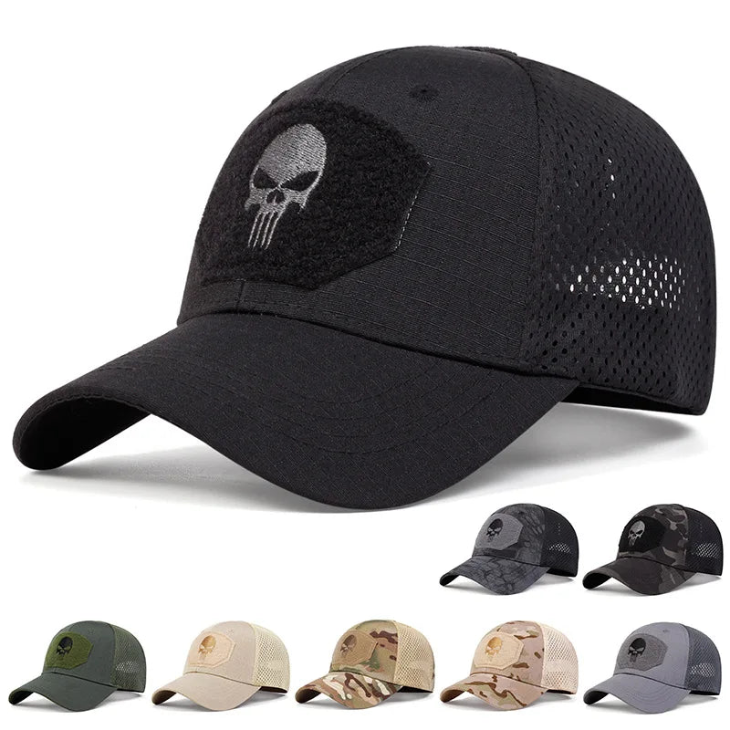 Skull Tactical Trucker Hat – Breathable Mesh Military Baseball Cap