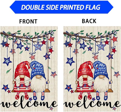 Welcome Tree Swing Gnomes Stars Patriotic America 4th of July Memorial Day Independence Day Garden Flag