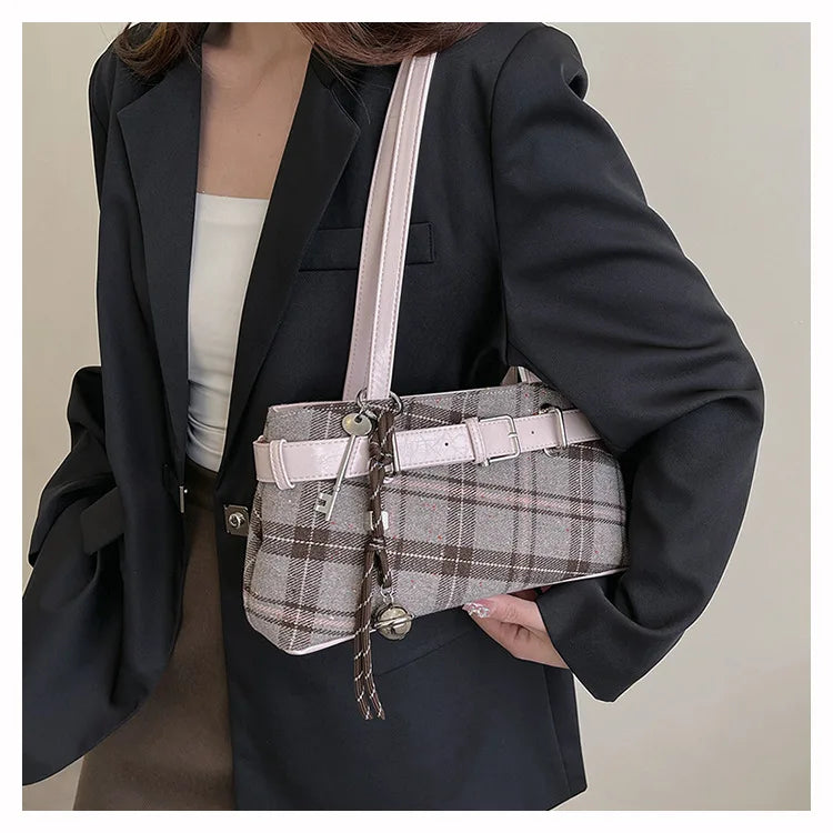 Plaid Shoulder Handbag – Cute Vintage Y2K Tote Purse for Women