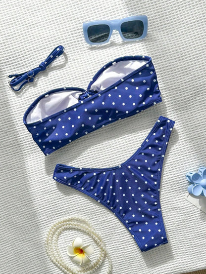 Polka Dot Bandeau Brazilian Bikini Set Women Two Piece Swimsuit Retro Summer Swimwear