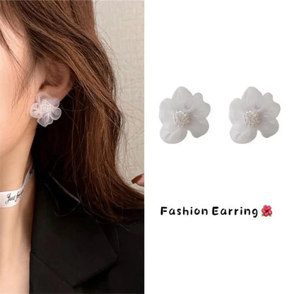 Blue Flower Stud Earrings – Elegant Floral Crystal Earrings for Women Vintage Jewelry