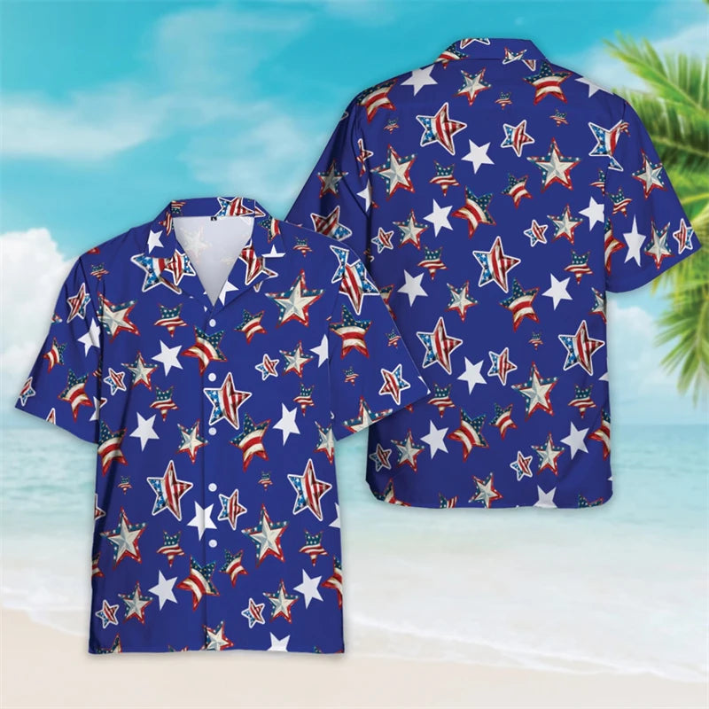 Patriotic American Flag Hawaiian Shirt – Men’s Summer Button Down Shirt