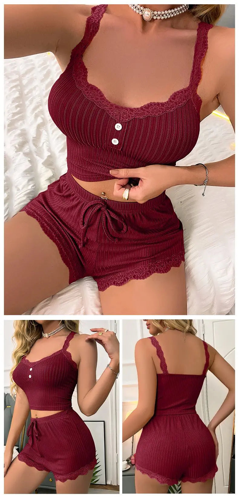 Women’s Summer Pajama Set – Sexy Sleepwear Lounge Set with Soft Trousers, Comfortable Nightwear for Women