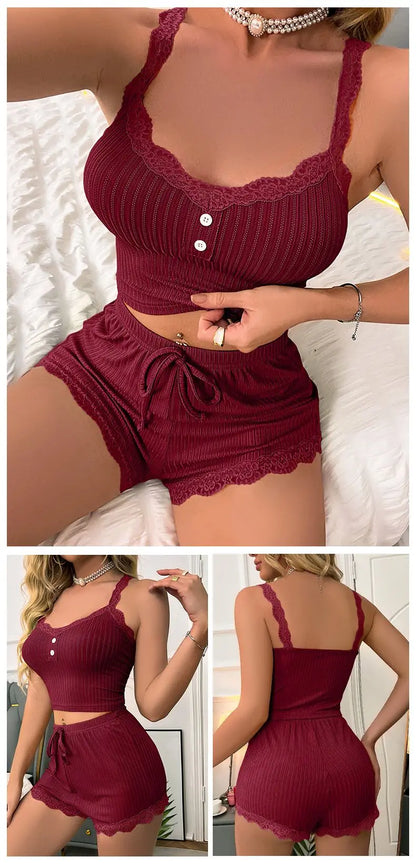 Women’s Summer Pajama Set – Sexy Sleepwear Lounge Set with Soft Trousers, Comfortable Nightwear for Women