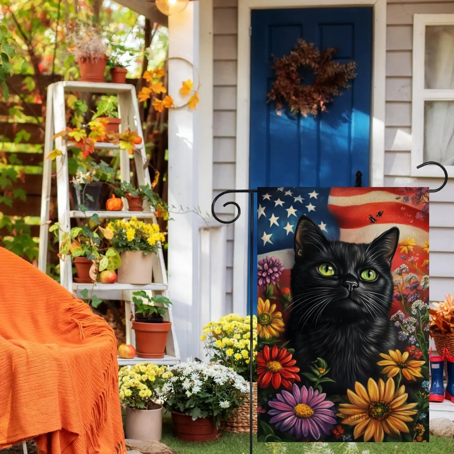 Black Cat Patriotic Decorative Garden Flag 4th of July Flower Yard Outside Decoration