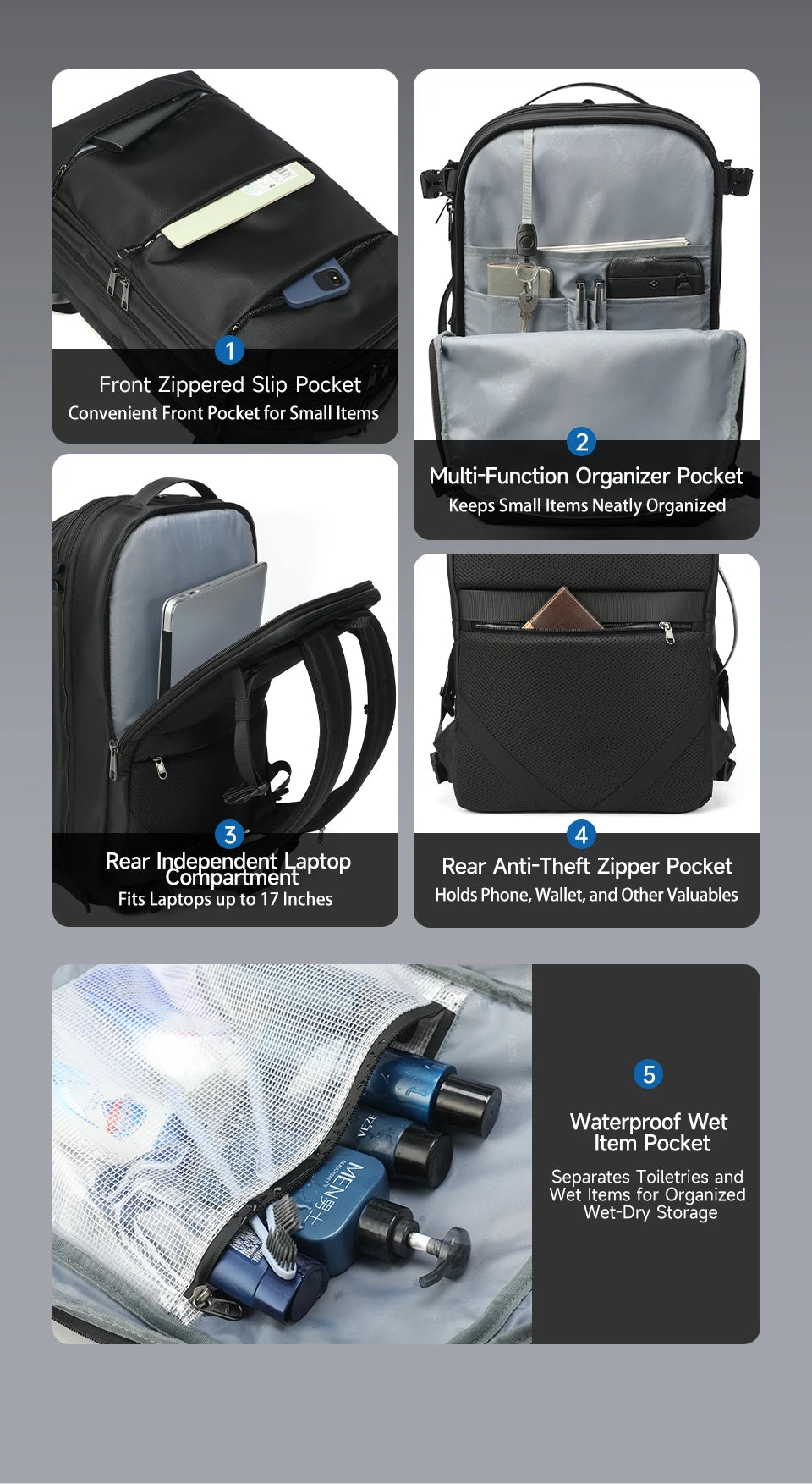 TIGERNU Large Capacity Travel Backpack – Airline Approved Laptop Bag