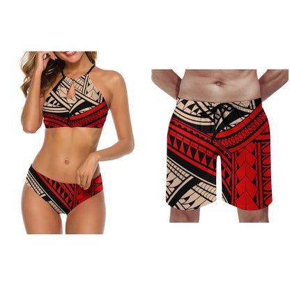 Tropical Couple Swimsuit Set – Sexy Bikini & Men’s Board Shorts