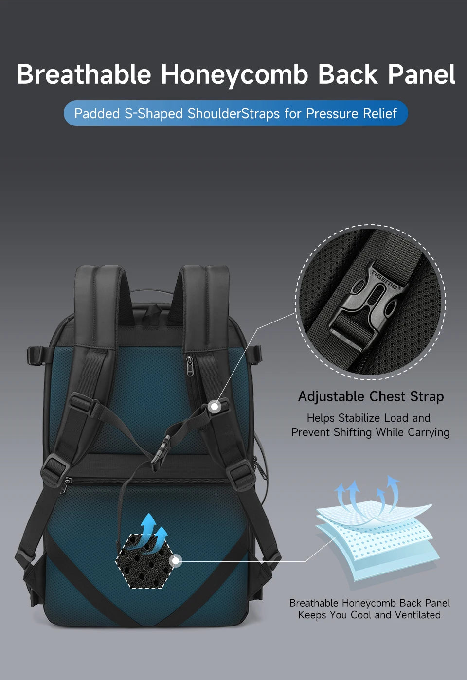 TIGERNU Large Capacity Travel Backpack – Airline Approved Laptop Bag