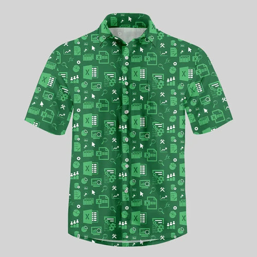 Funny Excel Spreadsheet Hawaiian Shirt 3D Print Y2K Vacation Button Up Shirt