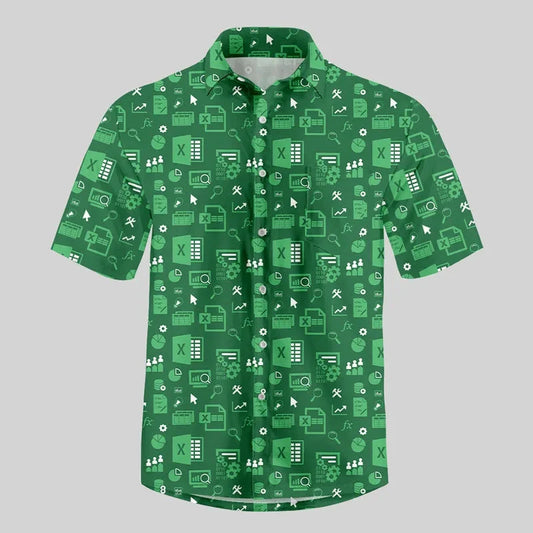Funny Excel Spreadsheet Hawaiian Shirt 3D Print Y2K Vacation Button Up Shirt