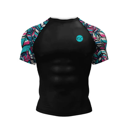 Pink BJJ Rash Guard Men Short Sleeve Jiu Jitsu Compression Training Shirt