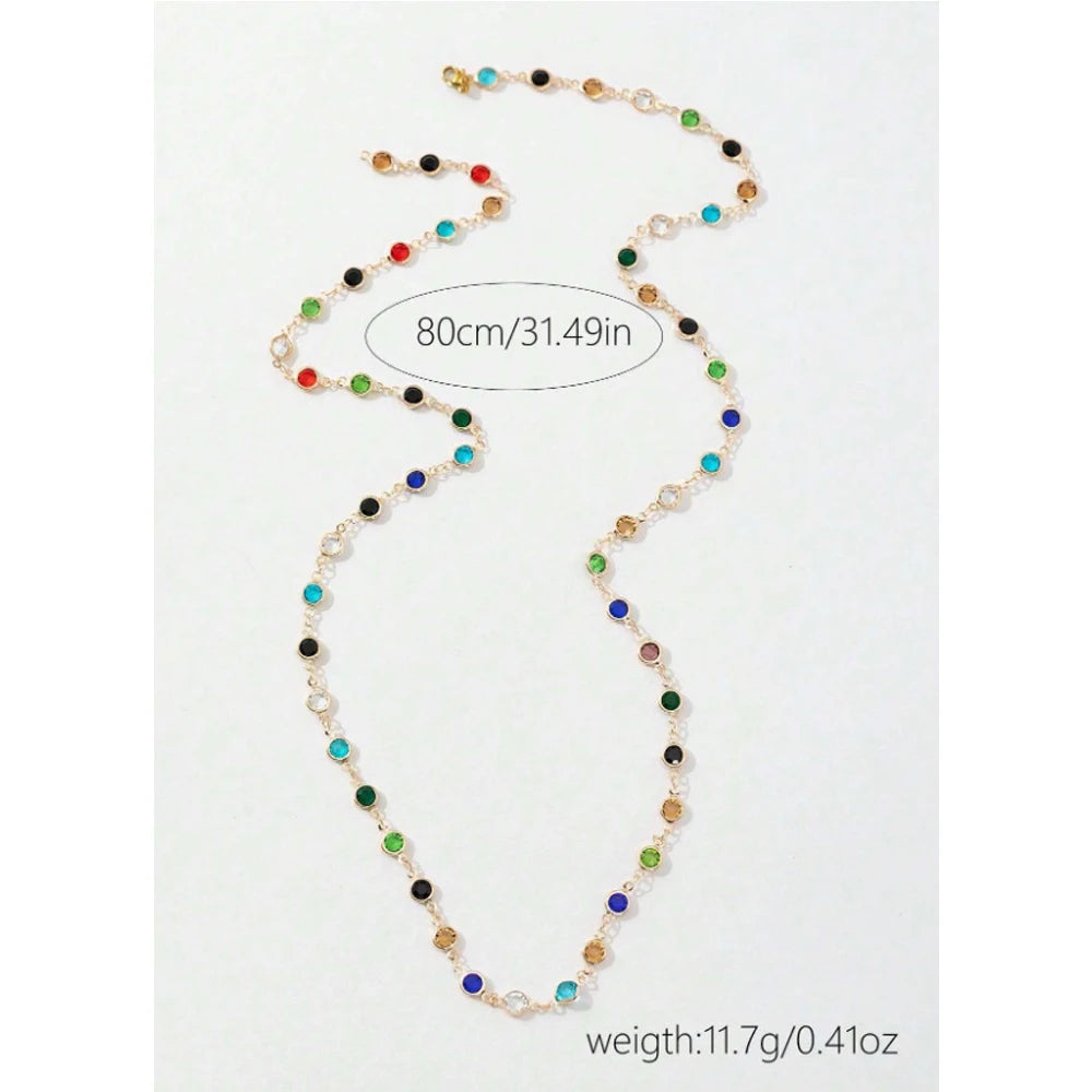 Colorful Crystal Y Necklace – Boho Layered Drop Necklace for Women Trendy Jewelry