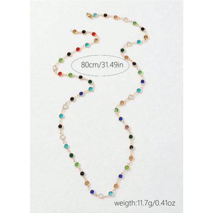 Colorful Crystal Y Necklace – Boho Layered Drop Necklace for Women Trendy Jewelry