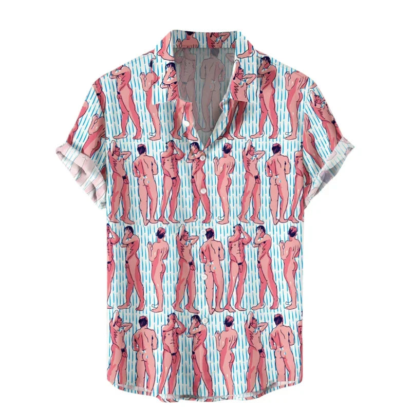 Funny 3D Print Hawaiian Shirt Men Oversized Button Up Tropical Vacation Shirt