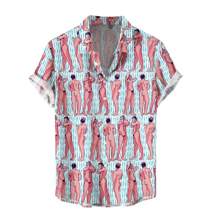 Funny 3D Print Hawaiian Shirt Men Oversized Button Up Tropical Vacation Shirt