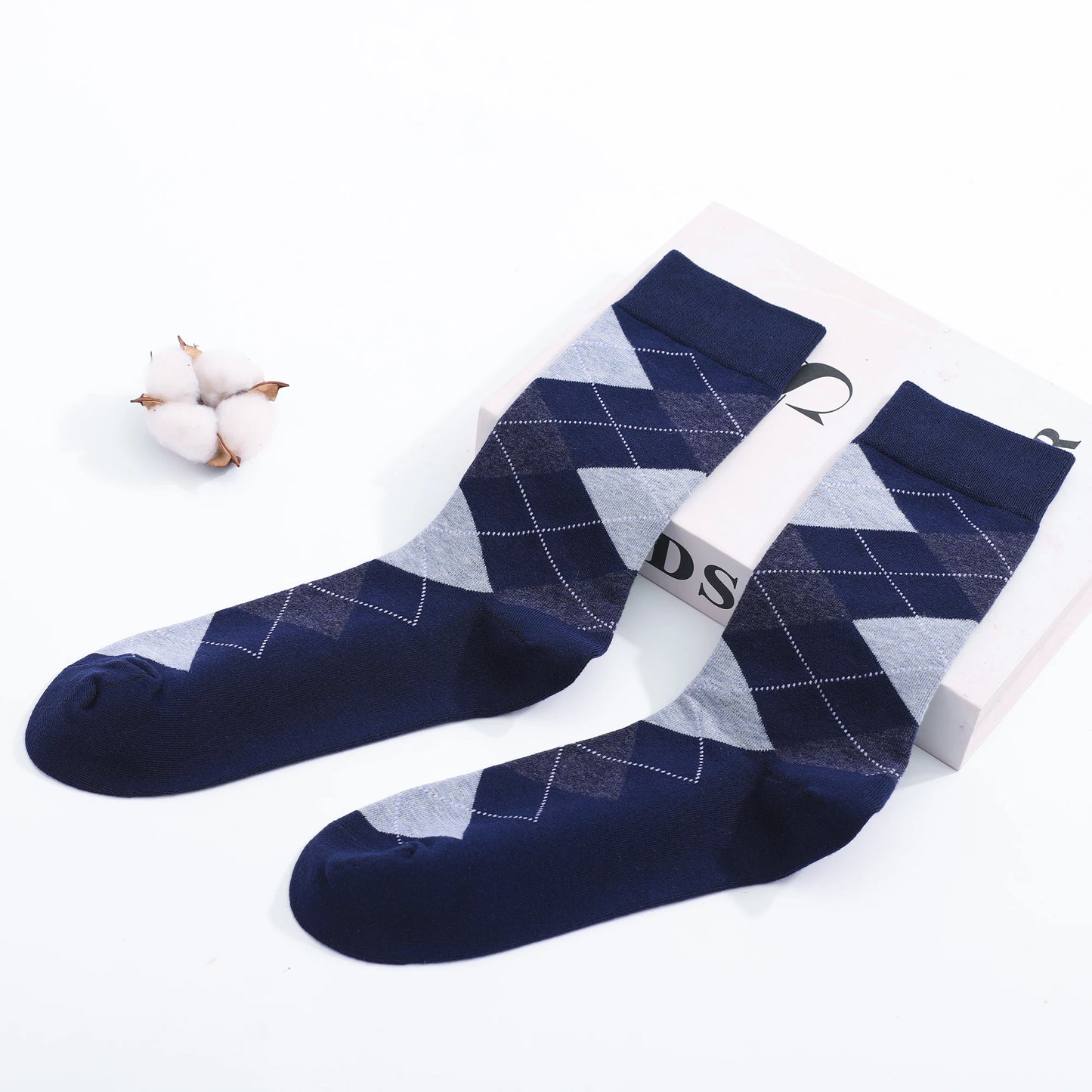 5 Pairs Men’s Dress Crew Socks Set – Classic Patterned Business Casual Socks