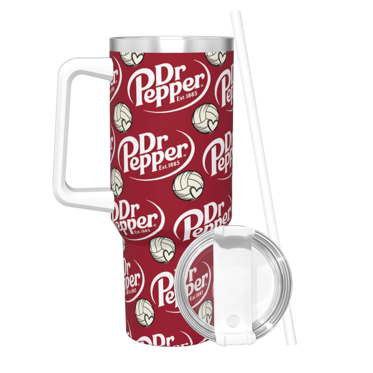 Dr Pepper Logo Tumbler – 40oz Insulated Stainless Steel Travel Mug with Handle