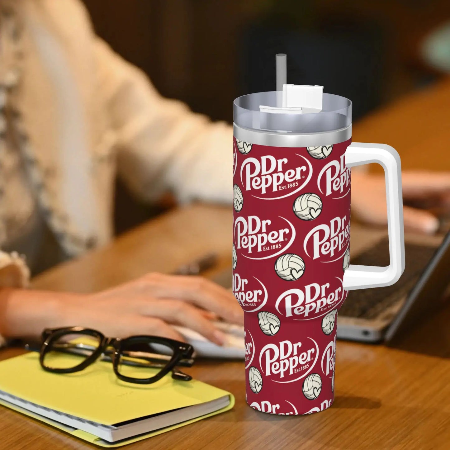 Dr Pepper Logo Tumbler – 40oz Insulated Stainless Steel Travel Mug with Handle