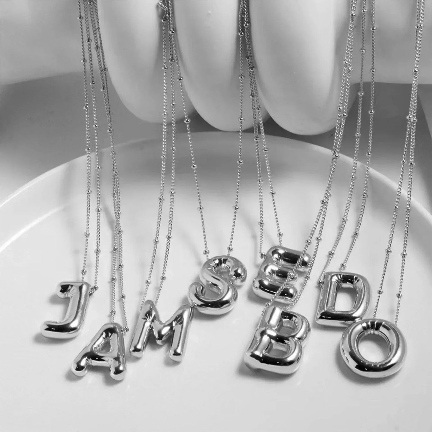 Personalized Bubble Initial Necklace – Gold Letter Pendant Necklace for Women Trendy Jewelry