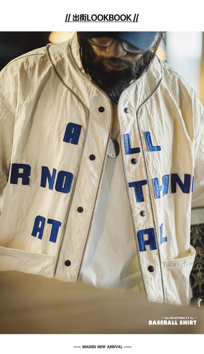 Men’s Oversized Streetwear Shirt – Japanese Retro Baseball Jersey