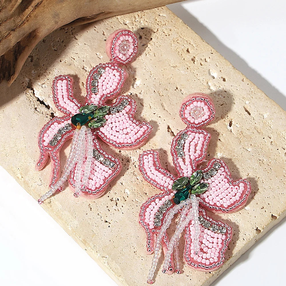 Boho Beach Statement Earrings – Handmade Beaded Starfish Seahorse Shell Drop Earrings for Women