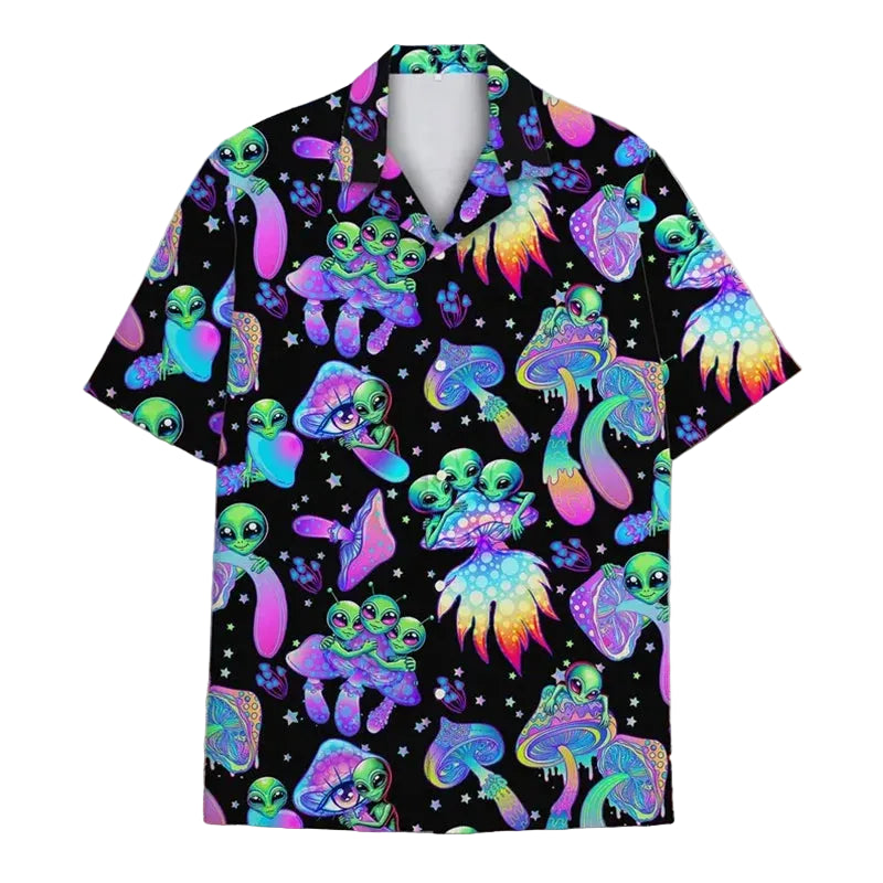 Psychedelic Mushroom Hawaiian Shirt 3D Print Harajuku Summer Button Up