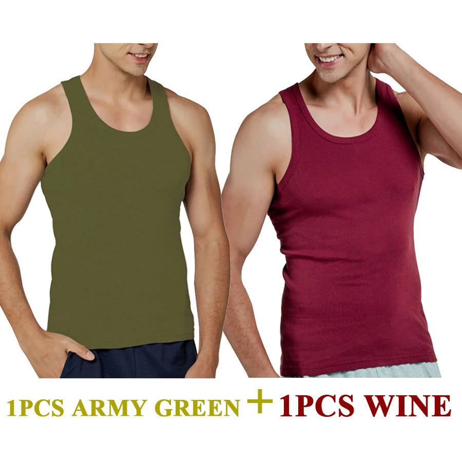 Tank Tops Men 2026 Summer 100% Cotton Cool Fitness Vest Sleeveless Tops Gym Slim Colorful Casual Undershirt