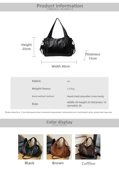 Vintage Leather Tote Shoulder Bag – Large Capacity Crossbody Handbag for Women