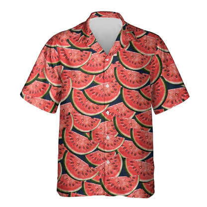 Watermelon Graphic Hawaiian Shirt 3D Fruit Print Summer Button Up Top