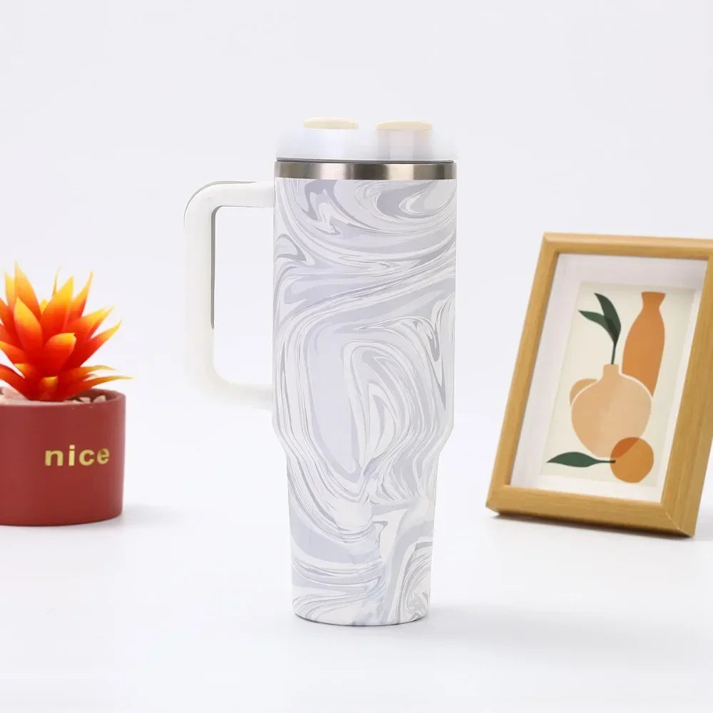 40oz 304 Stainless Steel Tumbler with Handle Straw Insulated Thermos Cup