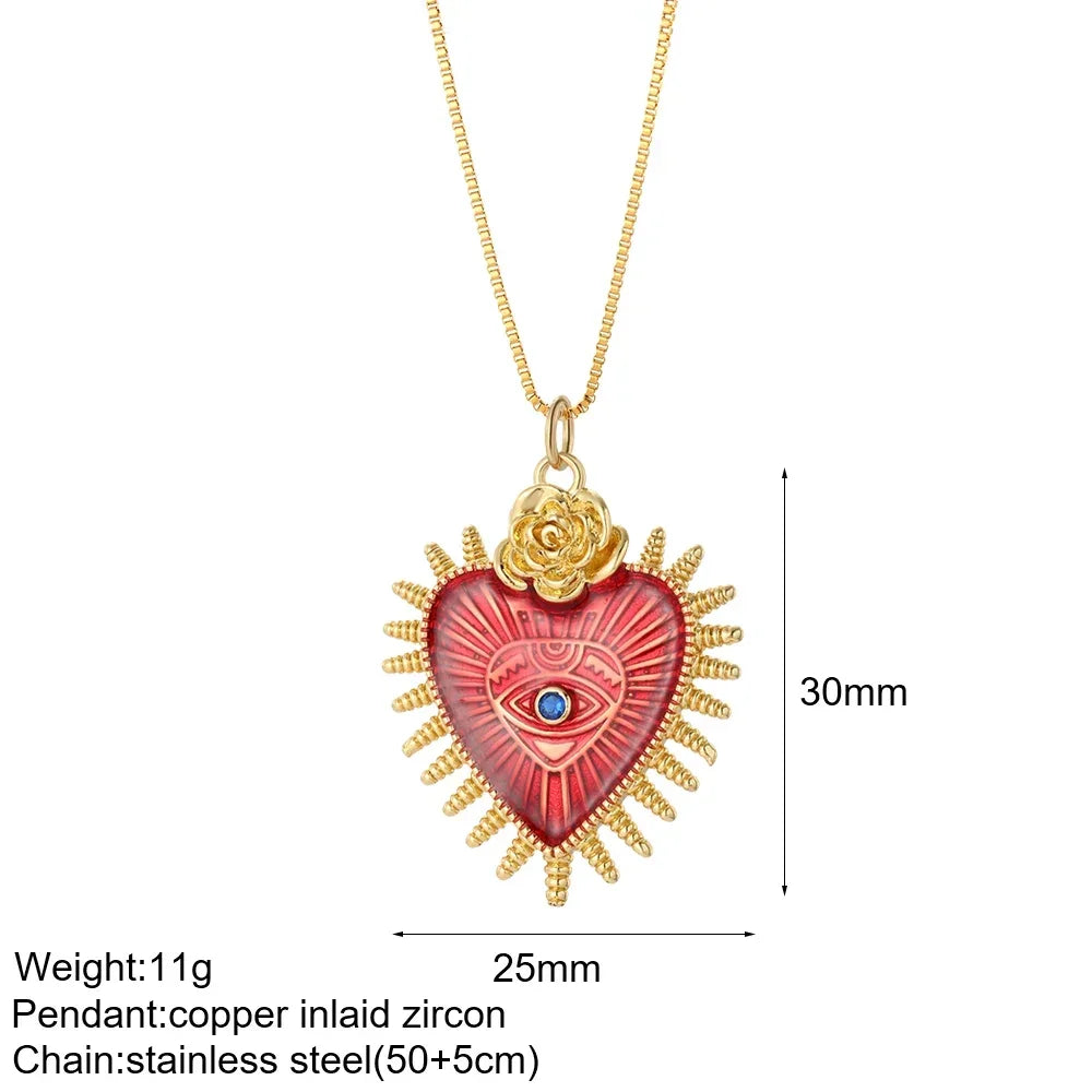 Gold Charm Pendant Necklace Collection – Celestial Eye Heart Sun Moon Layered Necklaces for Women