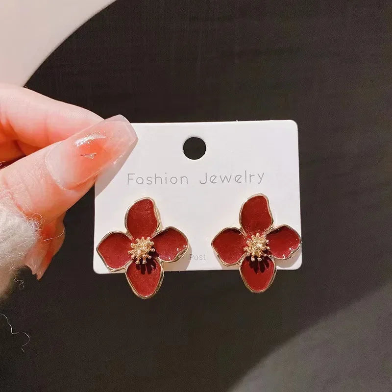 Blue Flower Stud Earrings – Elegant Floral Crystal Earrings for Women Vintage Jewelry