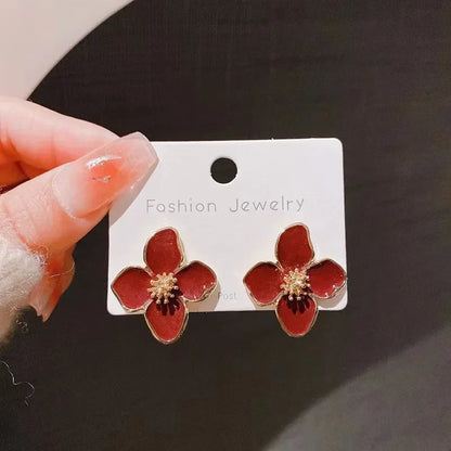 Blue Flower Stud Earrings – Elegant Floral Crystal Earrings for Women Vintage Jewelry