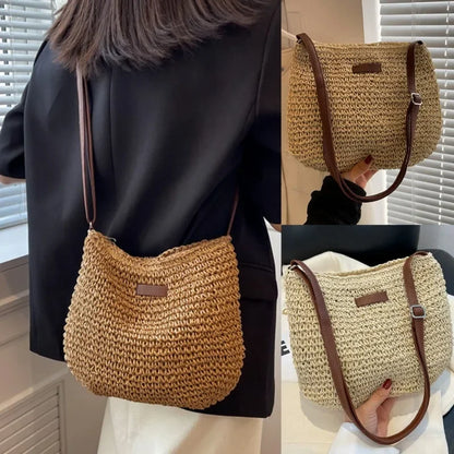 Boho Straw Crossbody Bag – Woven Rattan Shoulder Purse for Women Summer Style