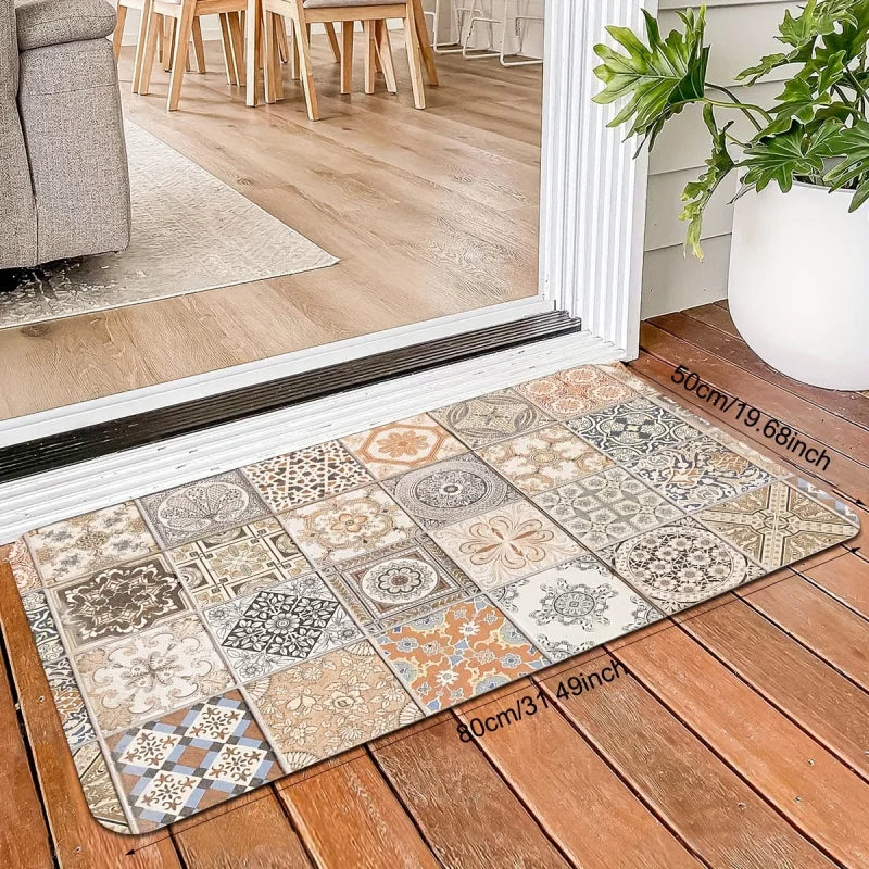 VIKAMA Retro Style Kitchen Floor Mat - Anti-slip and Soft Entrance Door Mat - Bathroom Carpet - Home Decoration