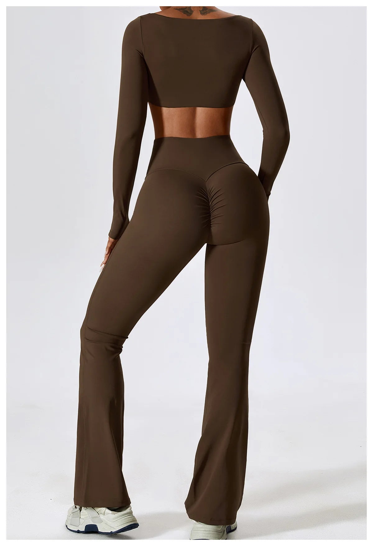 Sage Green Long Sleeve Crop Top & Flare Leggings Set